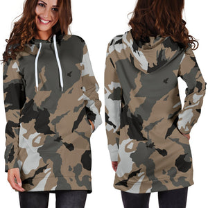 Brown And Black Camouflage Print Hoodie Dress GearFrost