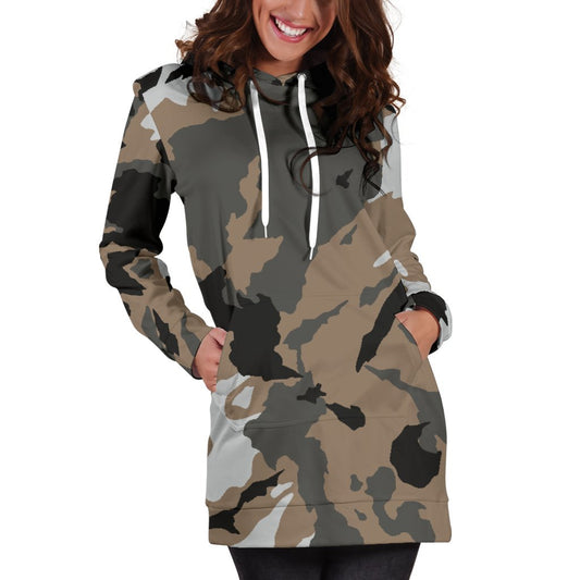 Brown And Black Camouflage Print Hoodie Dress GearFrost