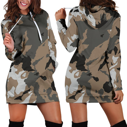 Brown And Black Camouflage Print Hoodie Dress GearFrost