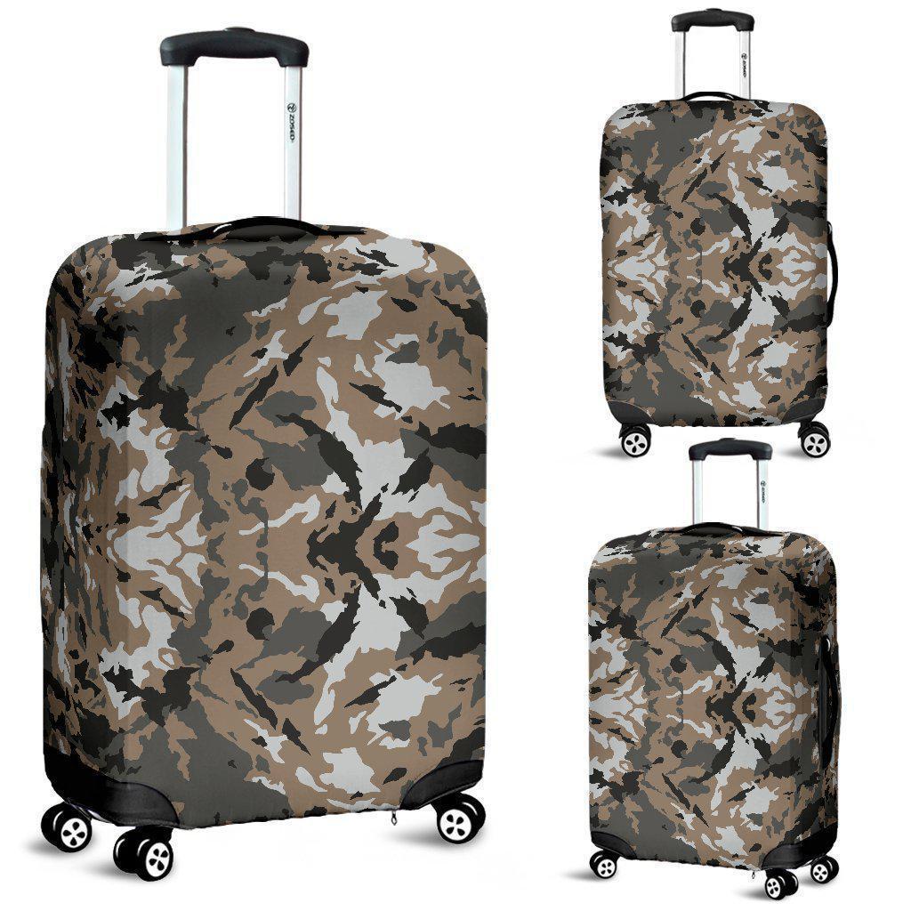 Brown And Black Camouflage Print Luggage Cover GearFrost