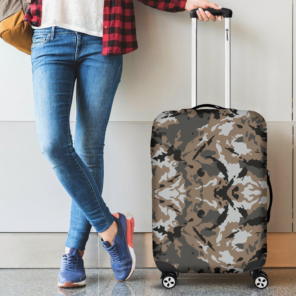 Brown And Black Camouflage Print Luggage Cover GearFrost
