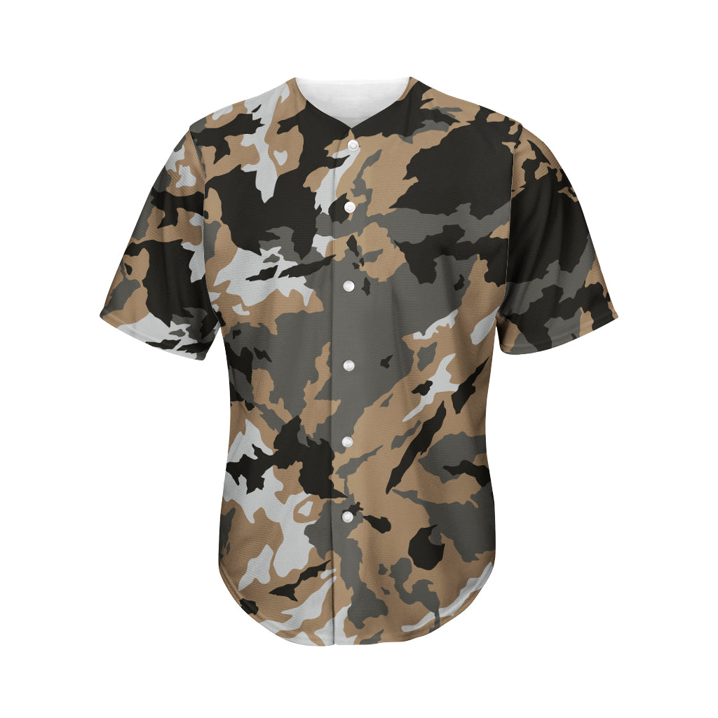 Brown And Black Camouflage Print Men's Baseball Jersey