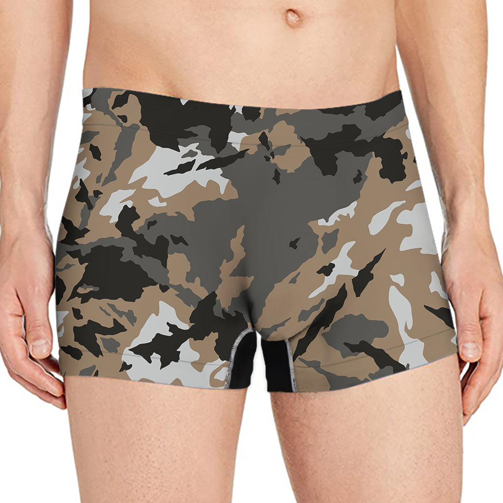 Brown And Black Camouflage Print Men's Boxer Briefs
