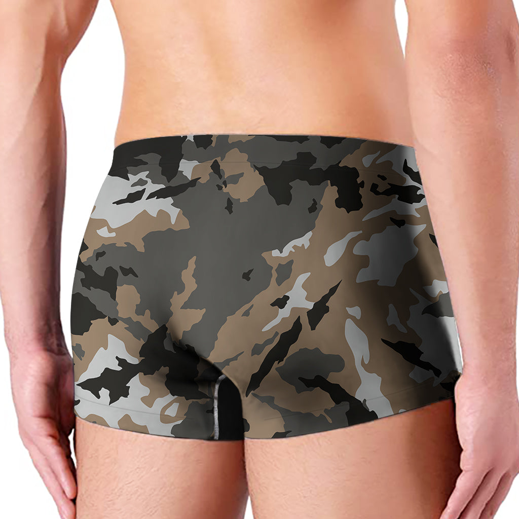 Brown And Black Camouflage Print Men's Boxer Briefs
