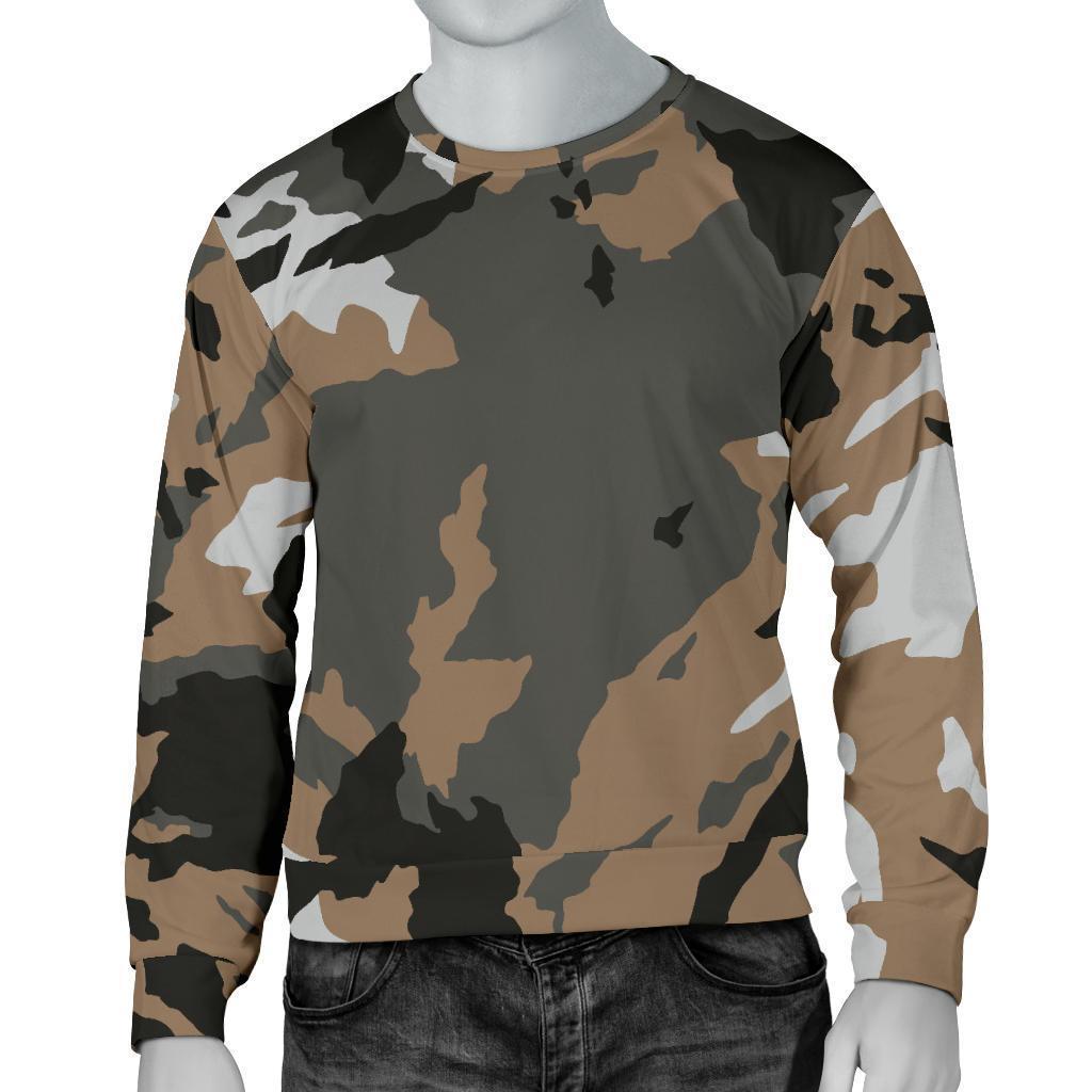 Brown And Black Camouflage Print Men's Crewneck Sweatshirt GearFrost