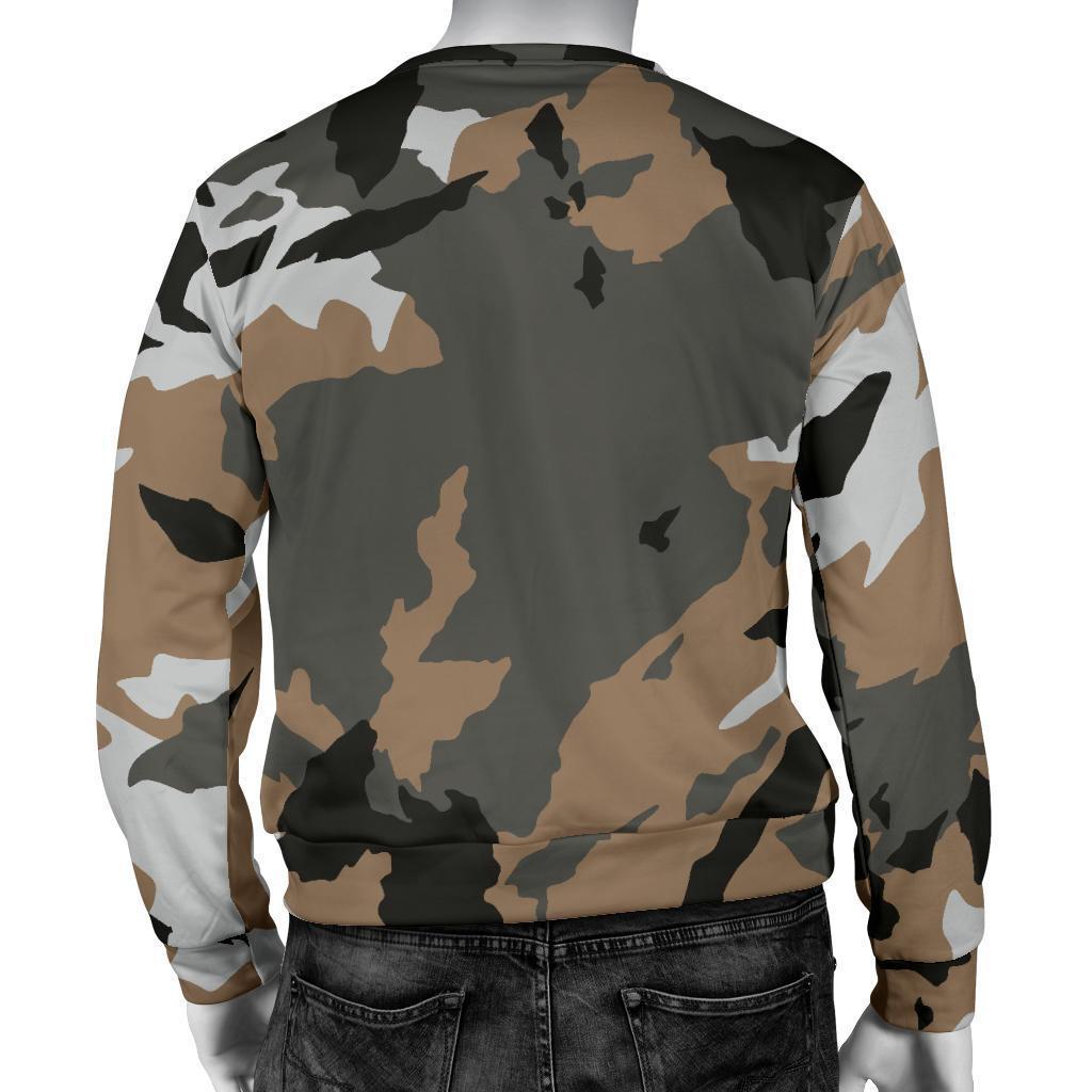 Brown And Black Camouflage Print Men's Crewneck Sweatshirt GearFrost