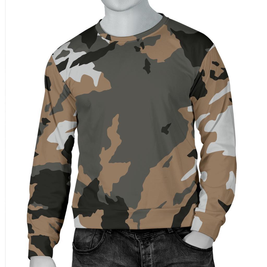 Brown And Black Camouflage Print Men's Crewneck Sweatshirt GearFrost