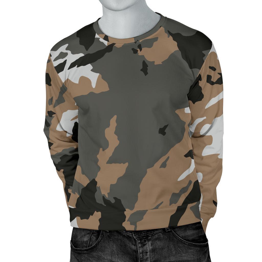 Brown And Black Camouflage Print Men's Crewneck Sweatshirt GearFrost