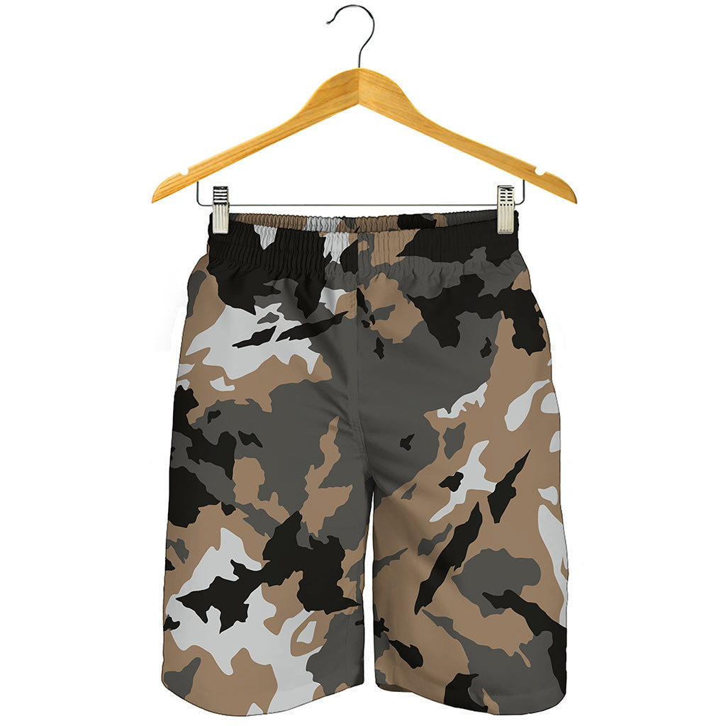 Brown And Black Camouflage Print Men's Shorts