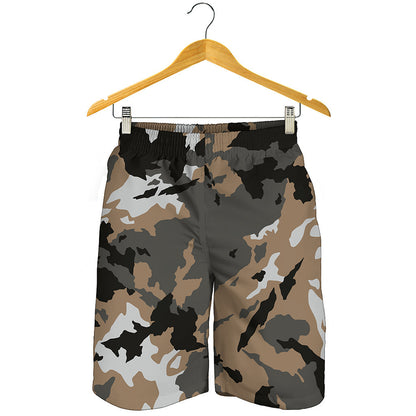 Brown And Black Camouflage Print Men's Shorts