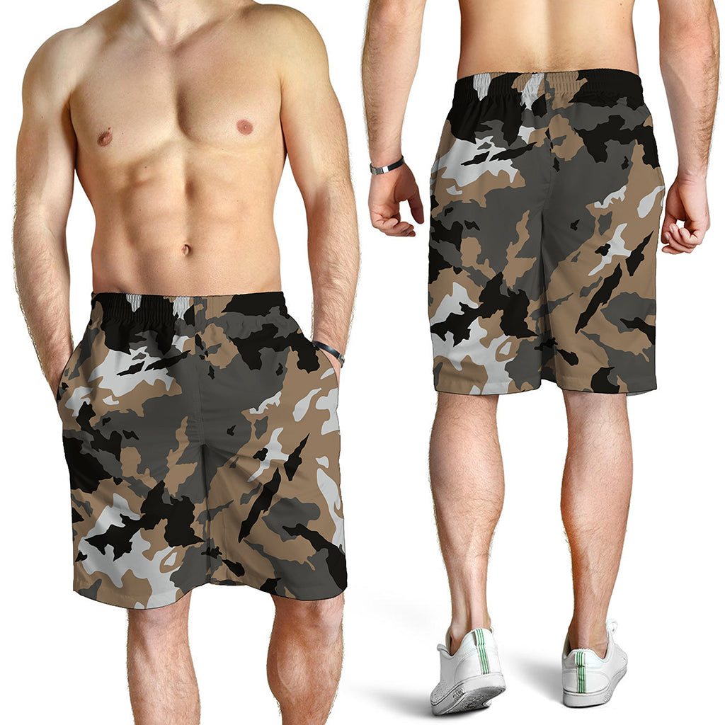 Brown And Black Camouflage Print Men's Shorts