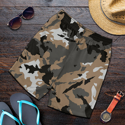 Brown And Black Camouflage Print Men's Shorts