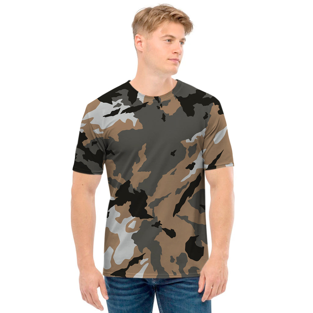 Brown And Black Camouflage Print Men's T-Shirt