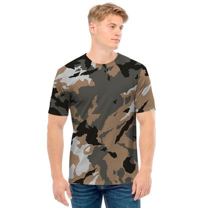 Brown And Black Camouflage Print Men's T-Shirt