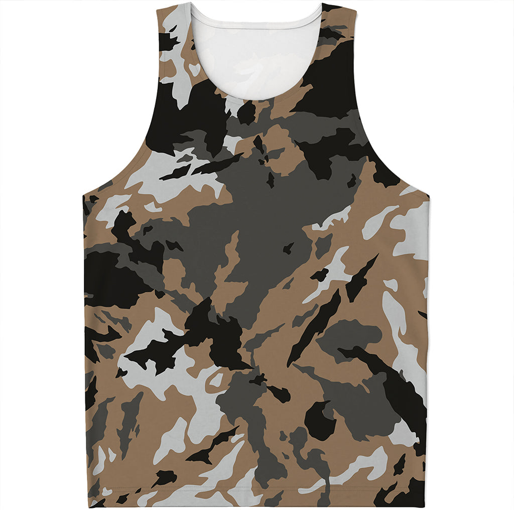 Brown And Black Camouflage Print Men's Tank Top
