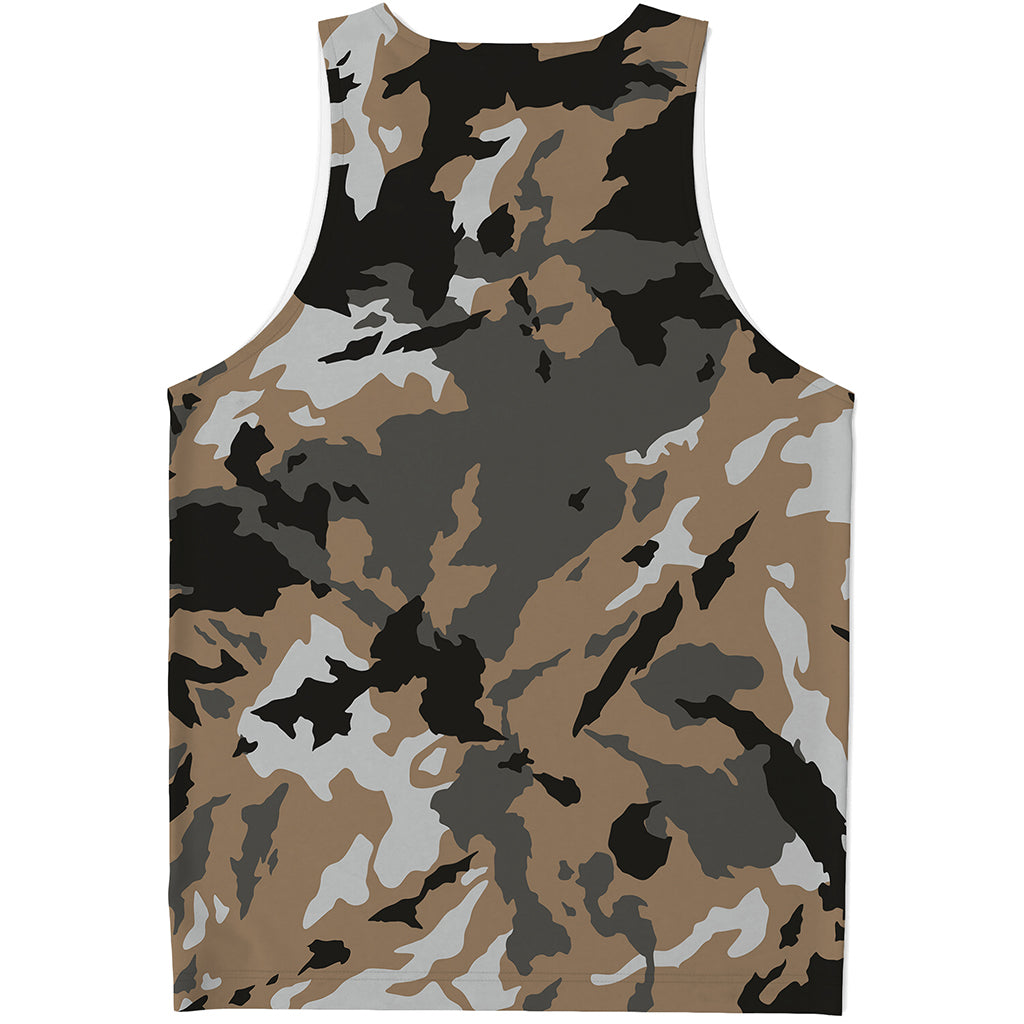 Brown And Black Camouflage Print Men's Tank Top