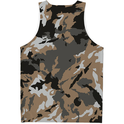 Brown And Black Camouflage Print Men's Tank Top