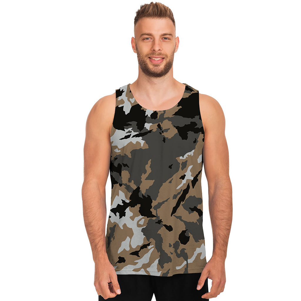 Brown And Black Camouflage Print Men's Tank Top