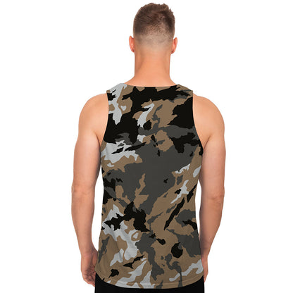 Brown And Black Camouflage Print Men's Tank Top