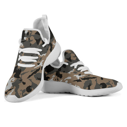 Brown And Black Camouflage Print Mesh Knit Shoes GearFrost