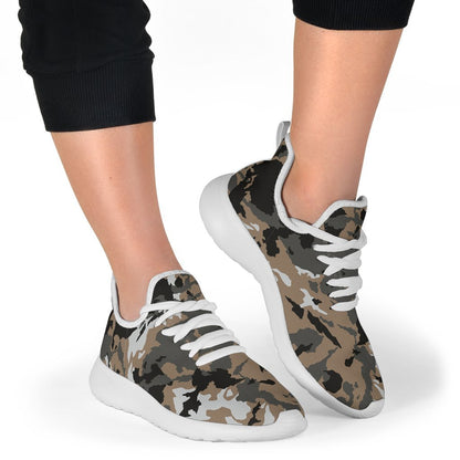 Brown And Black Camouflage Print Mesh Knit Shoes GearFrost