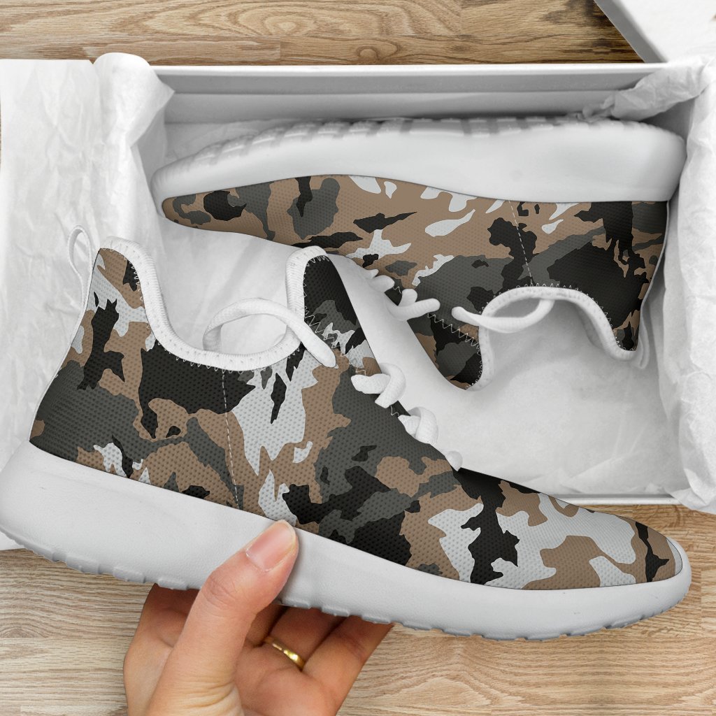 Brown And Black Camouflage Print Mesh Knit Shoes GearFrost
