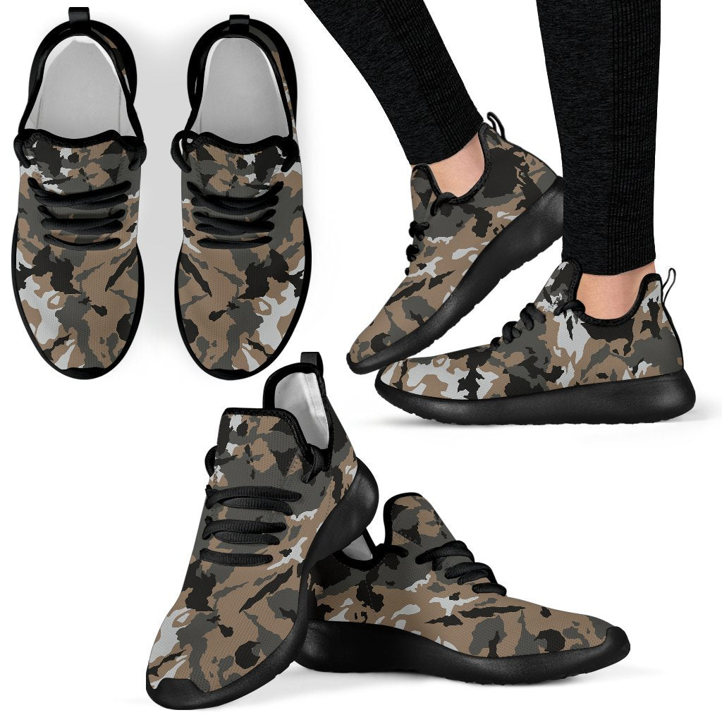 Brown And Black Camouflage Print Mesh Knit Shoes GearFrost