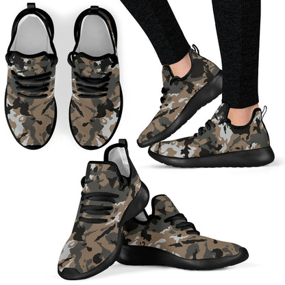 Brown And Black Camouflage Print Mesh Knit Shoes GearFrost