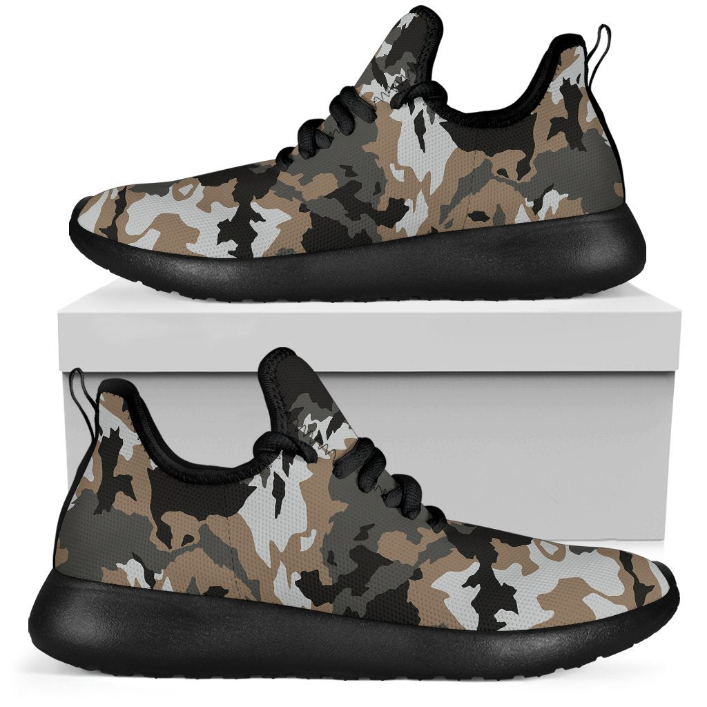 Brown And Black Camouflage Print Mesh Knit Shoes GearFrost