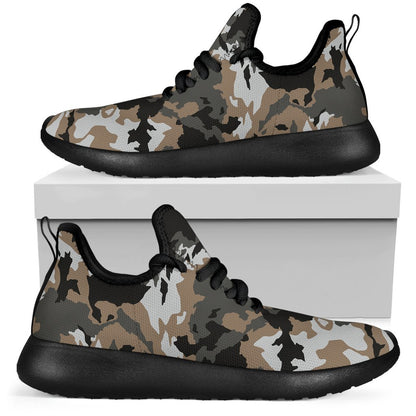 Brown And Black Camouflage Print Mesh Knit Shoes GearFrost