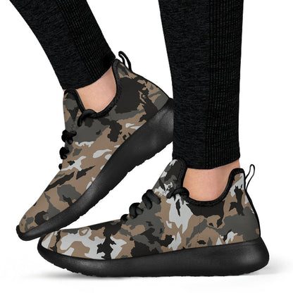 Brown And Black Camouflage Print Mesh Knit Shoes GearFrost