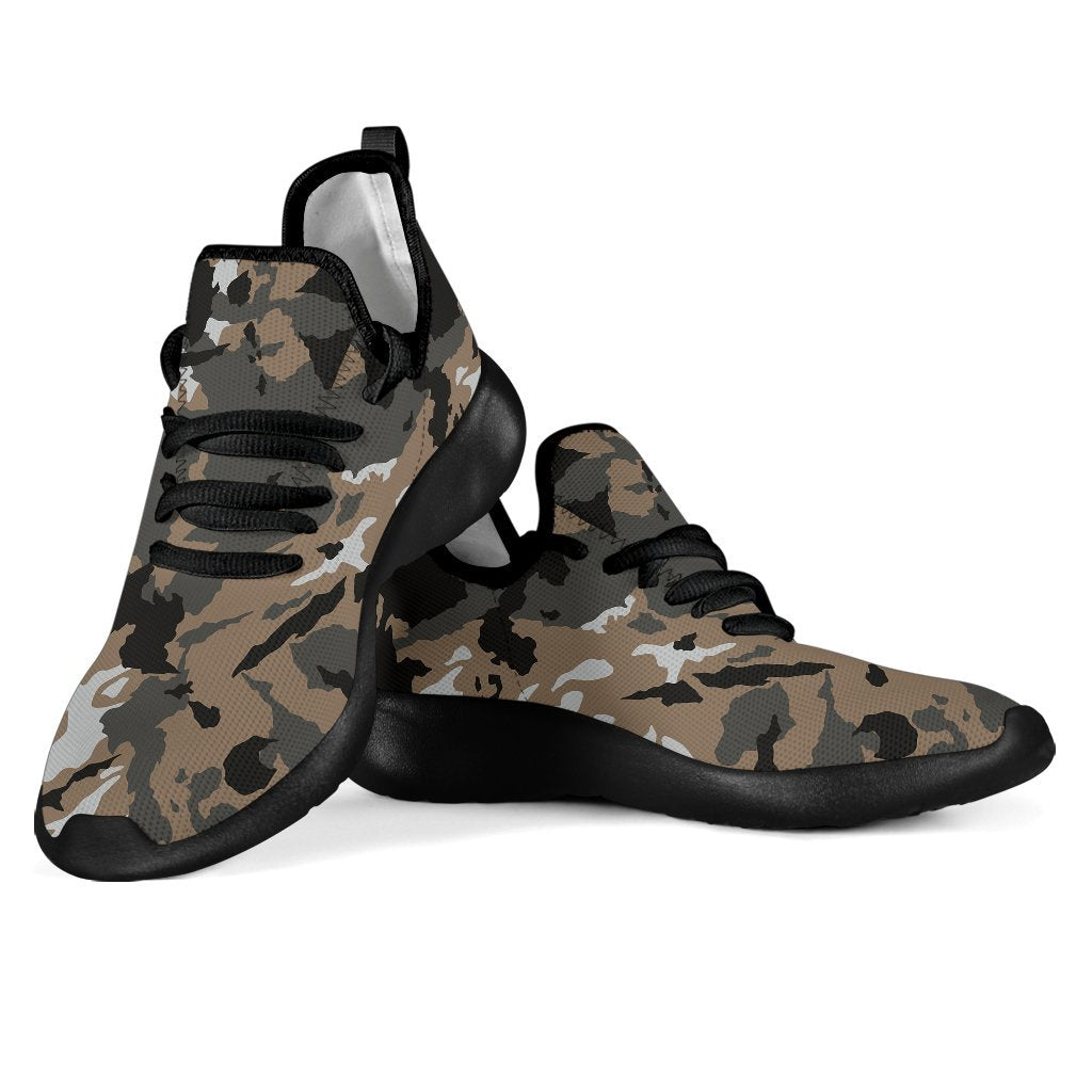 Brown And Black Camouflage Print Mesh Knit Shoes GearFrost