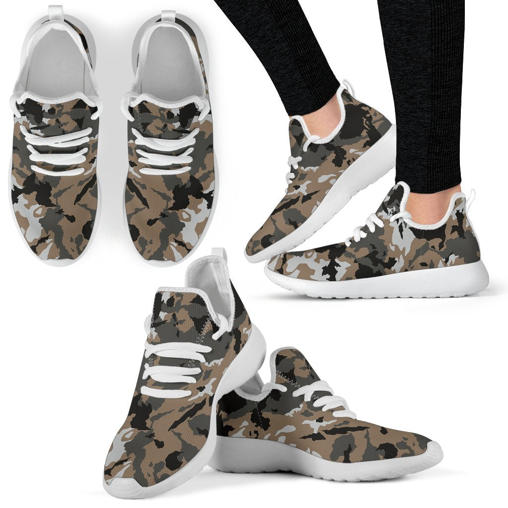 Brown And Black Camouflage Print Mesh Knit Shoes GearFrost