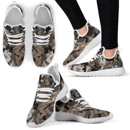 Brown And Black Camouflage Print Mesh Knit Shoes GearFrost