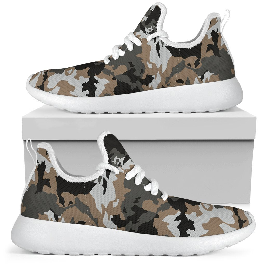 Brown And Black Camouflage Print Mesh Knit Shoes GearFrost