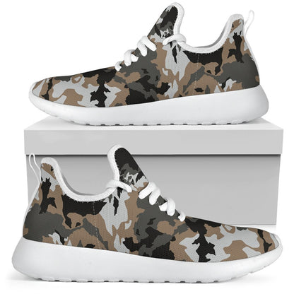 Brown And Black Camouflage Print Mesh Knit Shoes GearFrost