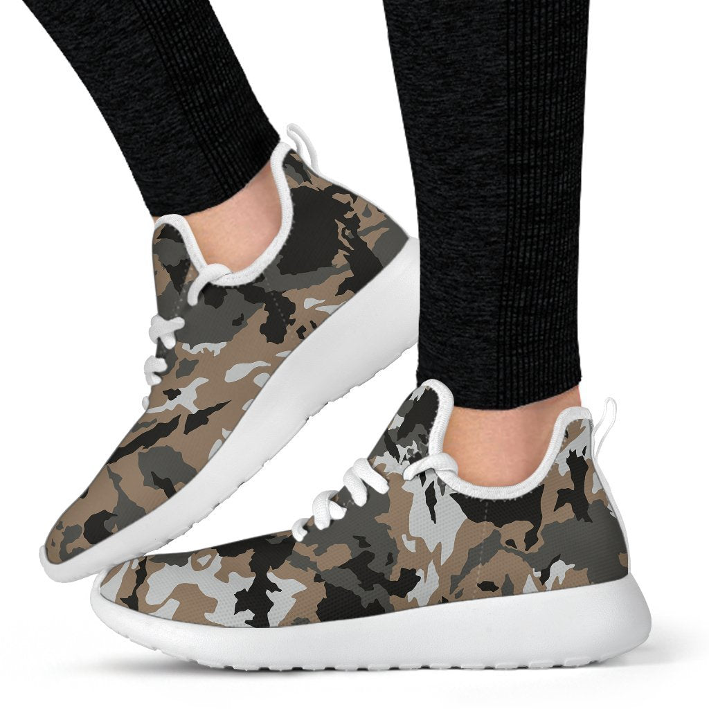 Brown And Black Camouflage Print Mesh Knit Shoes GearFrost