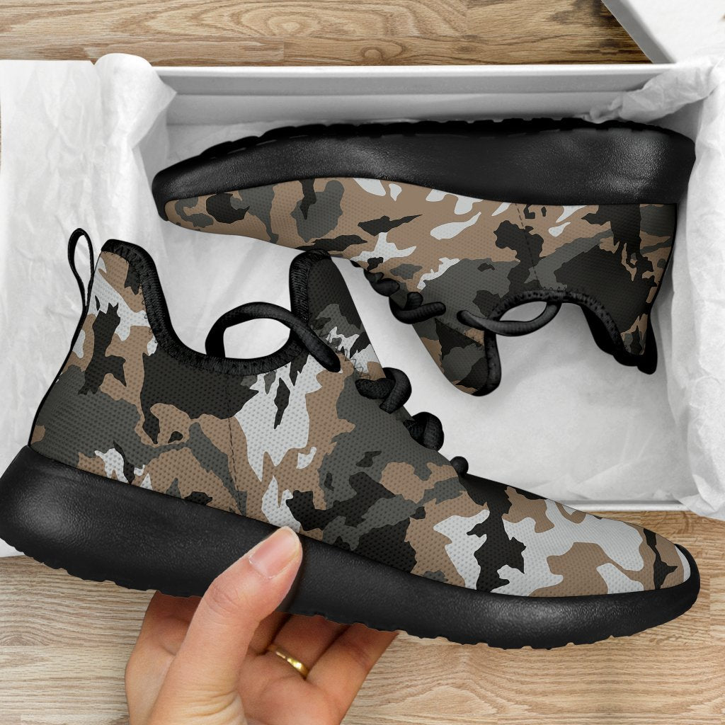 Brown And Black Camouflage Print Mesh Knit Shoes GearFrost