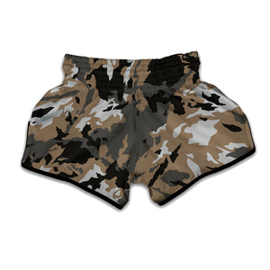 Brown And Black Camouflage Print Muay Thai Boxing Shorts