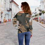 Brown And Black Camouflage Print Off Shoulder Sweatshirt GearFrost