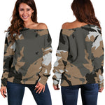 Brown And Black Camouflage Print Off Shoulder Sweatshirt GearFrost