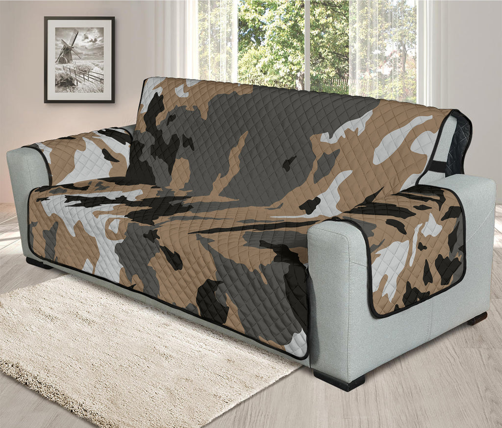 Brown And Black Camouflage Print Oversized Sofa Protector