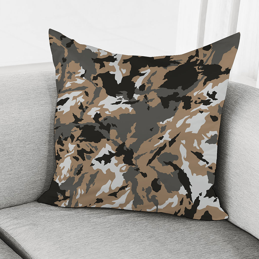 Brown And Black Camouflage Print Pillow Cover