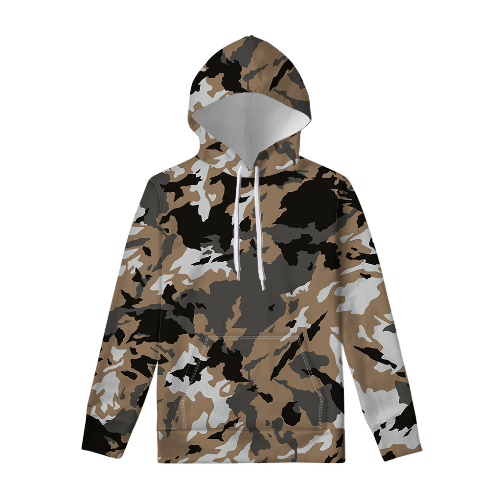 Brown And Black Camouflage Print Pullover Hoodie