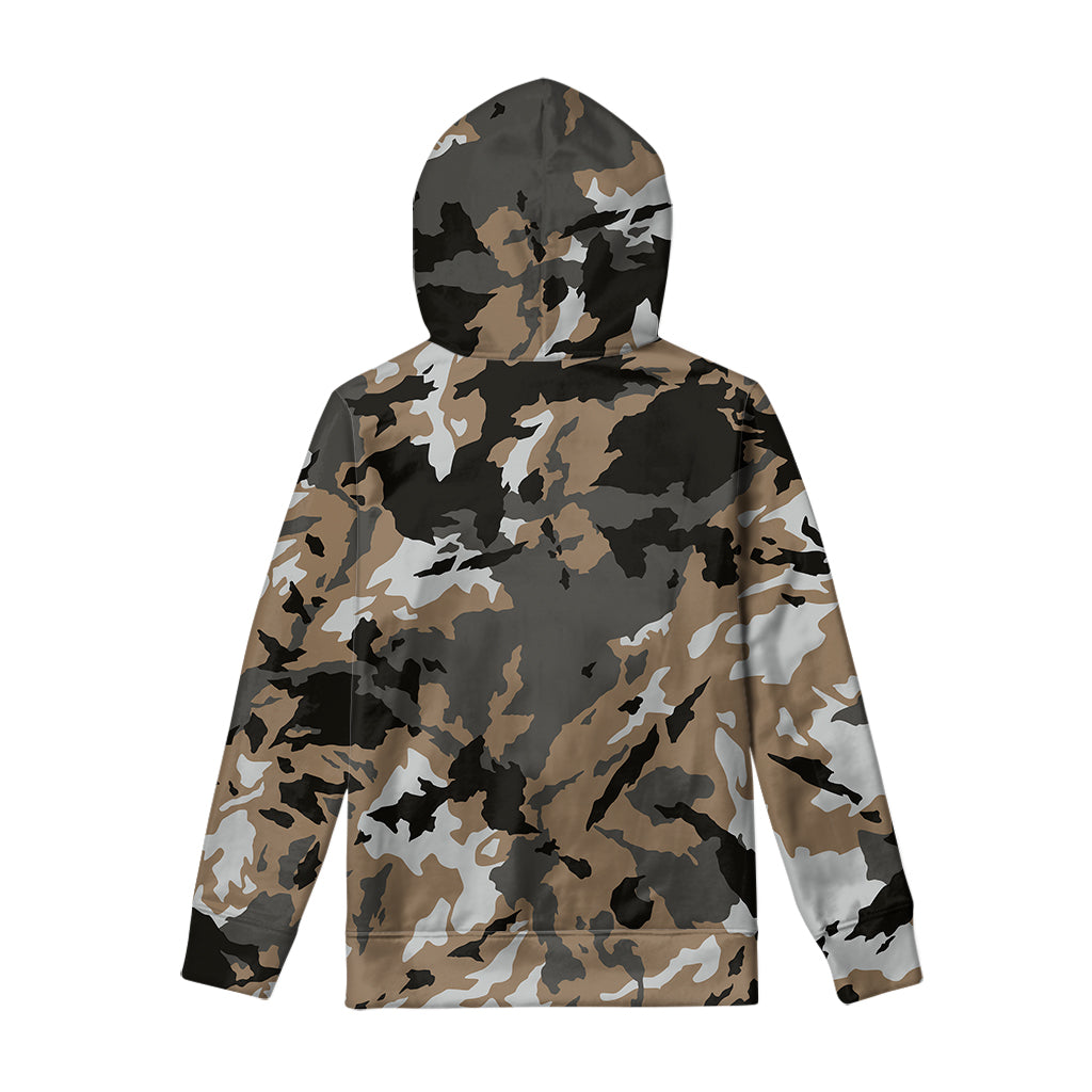 Brown And Black Camouflage Print Pullover Hoodie