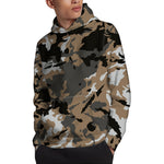 Brown And Black Camouflage Print Pullover Hoodie