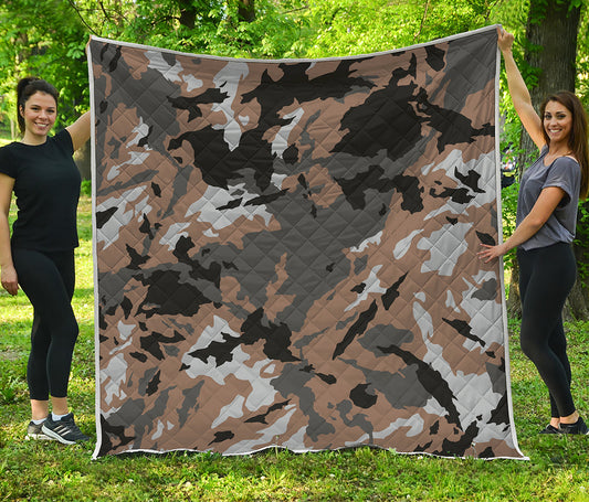 Brown And Black Camouflage Print Quilt