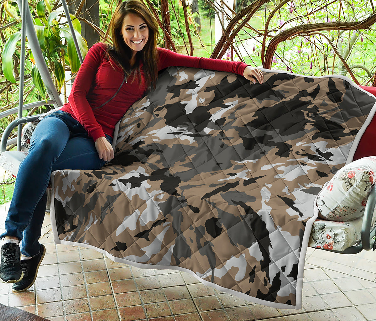 Brown And Black Camouflage Print Quilt