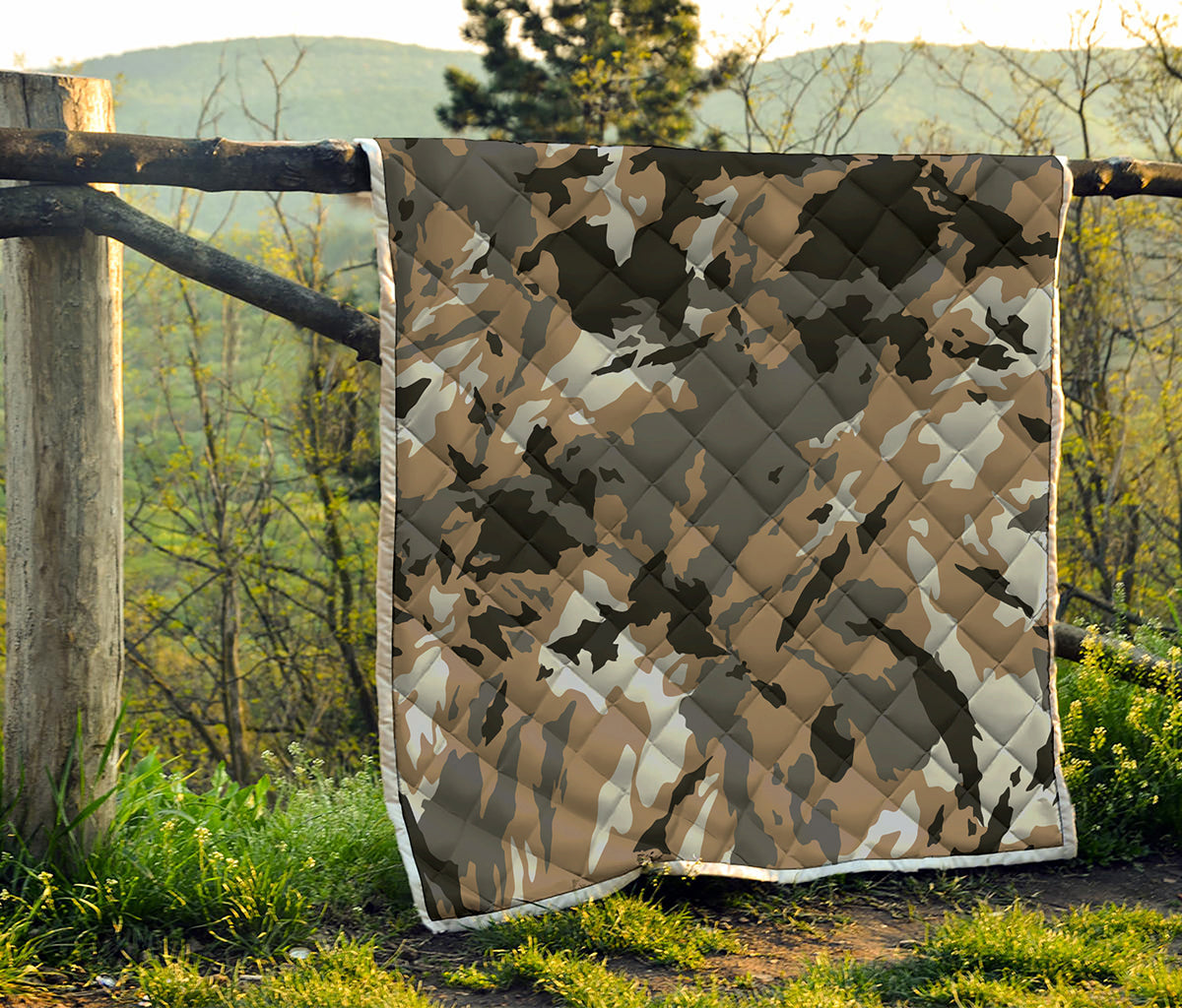 Brown And Black Camouflage Print Quilt