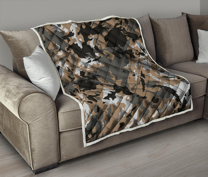 Brown And Black Camouflage Print Quilt